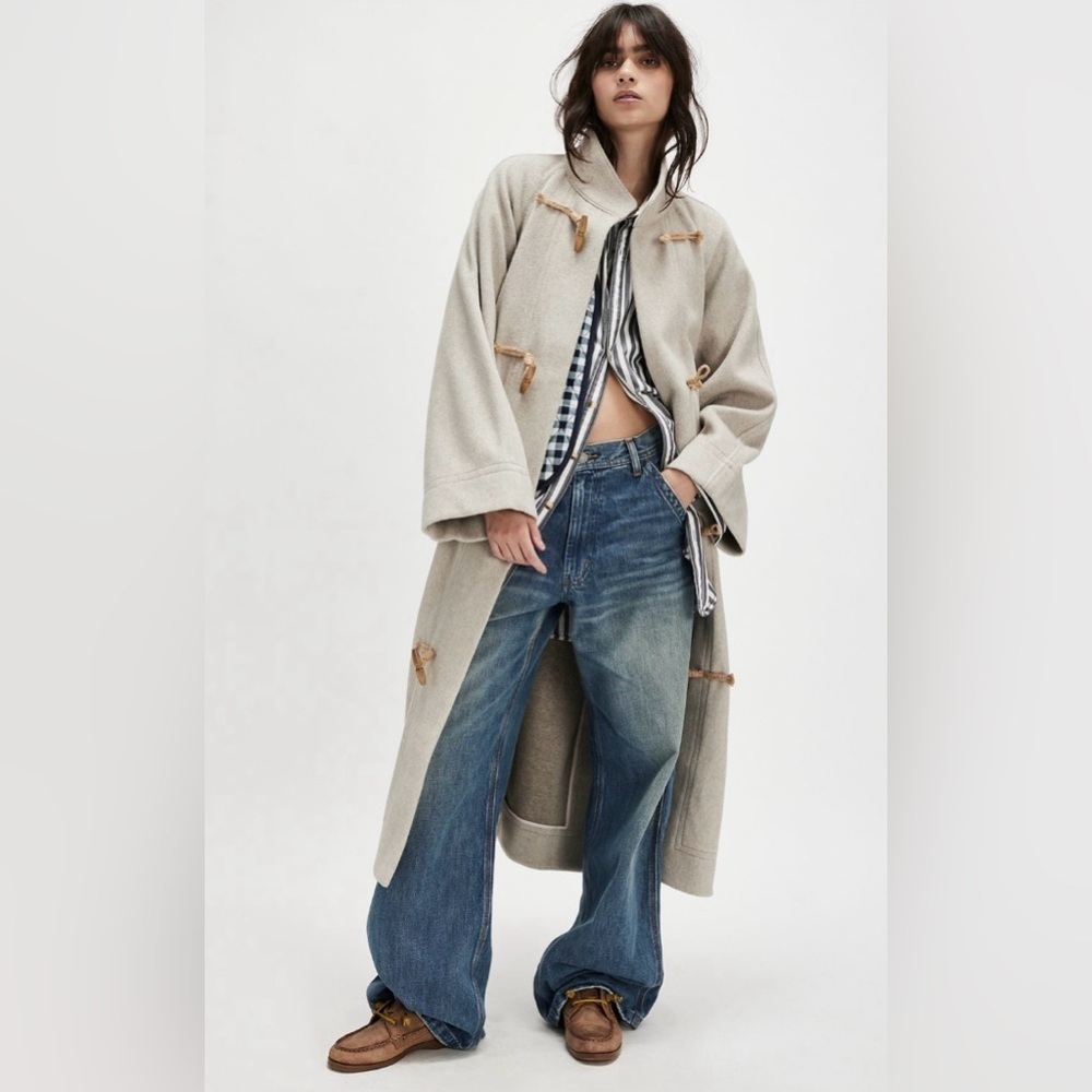 Free People Alma Duffle Coat XS Heather Grey Oversized Long Toggle Belted NWT